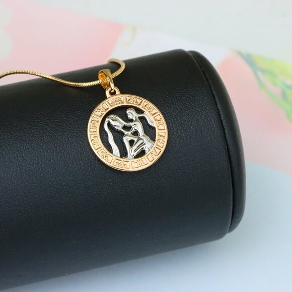 "Rose Gold Aquarius Zodiac Pendant Featuring Water Bearer Symbol, XPPT1455 - Picture 4 of 12